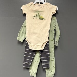 3 Piece Carter's Dinosaur Print Set - Cream and Green